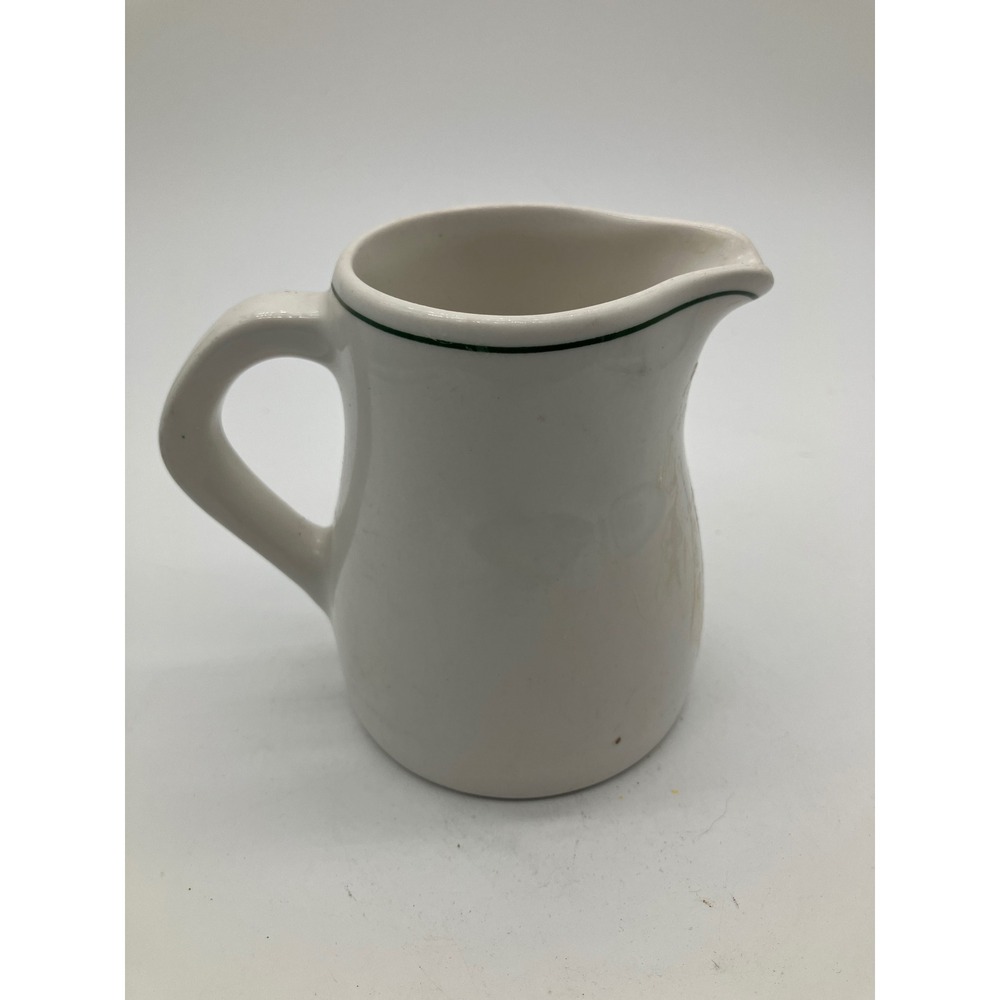 Dudson England White Green Rim Vitrified Ceramic Creamer Pitcher 4034 3.5in